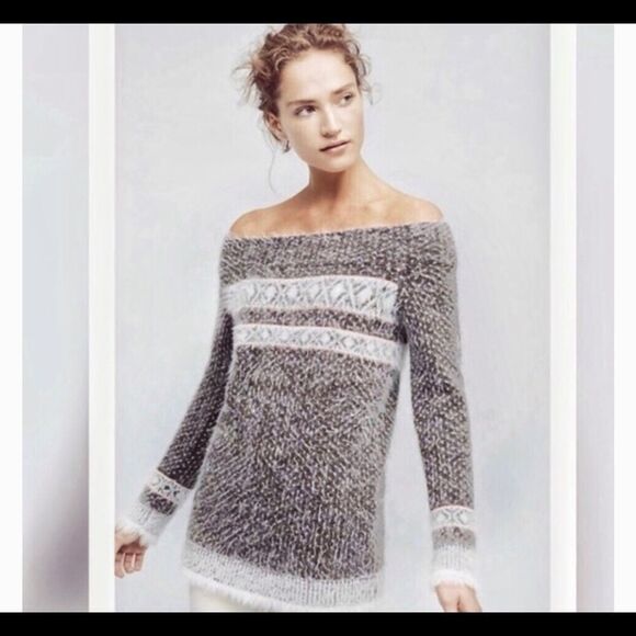 Sleeping on Snow Slouchy Off Shoulder Sweater Wool Blend Fuzzy NWT Sz S Grey - Picture 15 of 16
